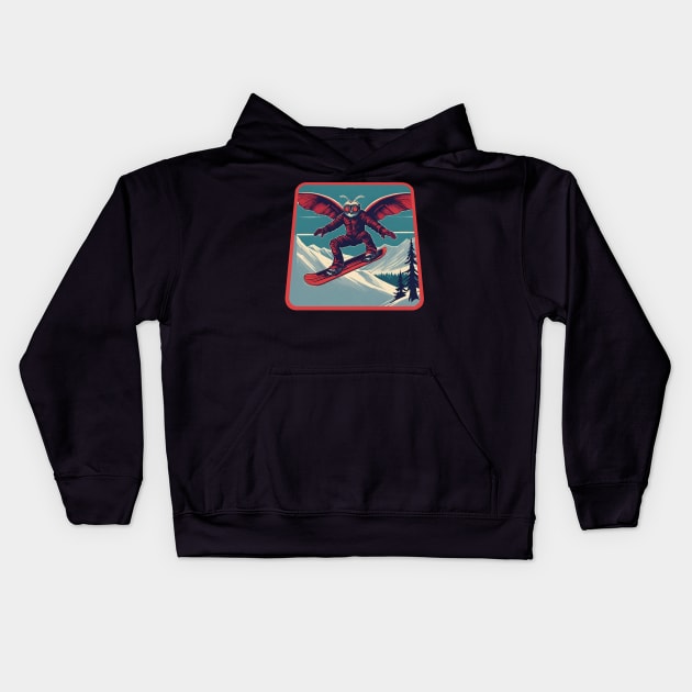 Mothman snowboarding Kids Hoodie by Ilustradamus